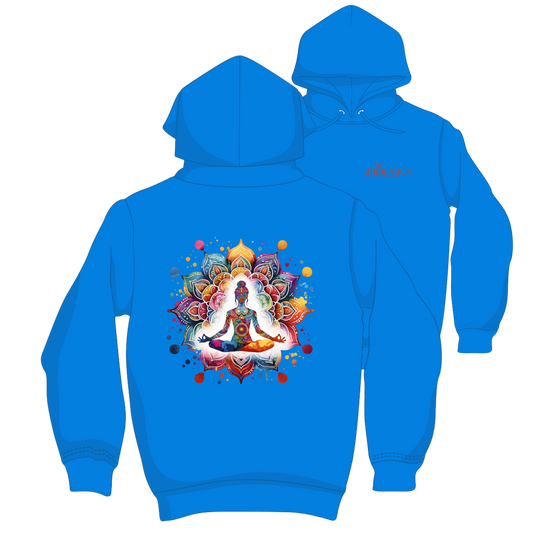 Namaste hoodie by 5th Dimension with meditation graphic and cozy sustainable design