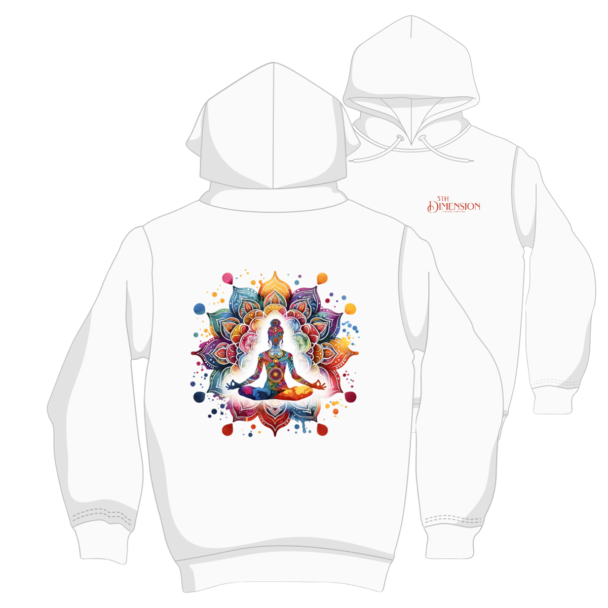 Namaste hoodie from 5th Dimension with meditation graphic and cozy sustainable design